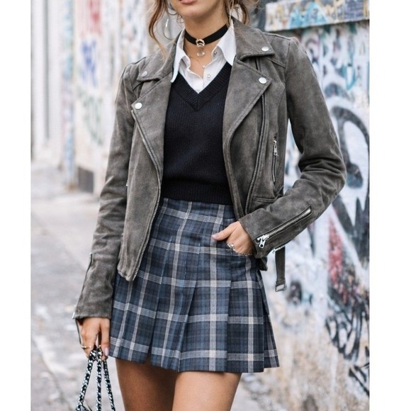 Marc New York Andrew Marc Jackets & Blazers - Marc NY Andrew Marc Womens 100% Leather Suede Moto Jacket Gray Full Zip Size S